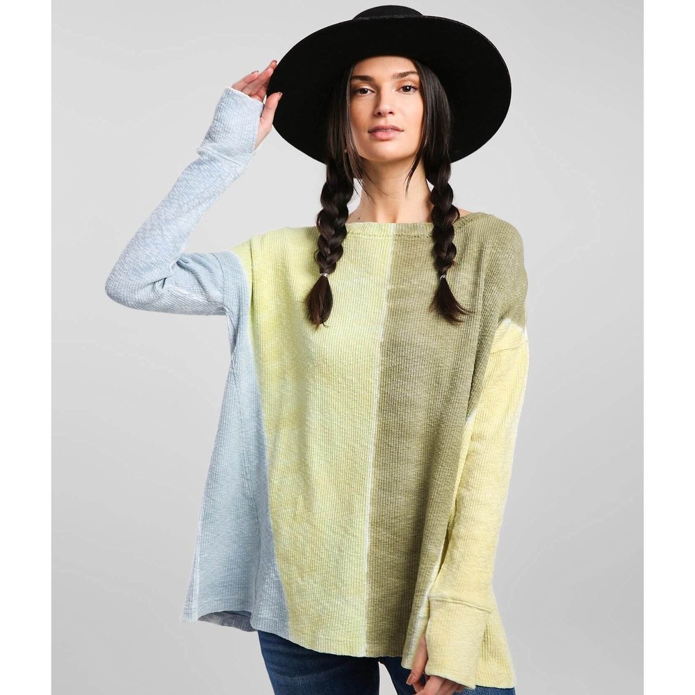 We‎ The Free Shirt Womens Medium Multicolor Thermal Waffle Tunic Top Colorblock